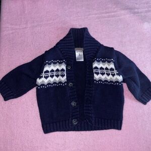 Carter's Navy Blue Kids Cardigan argyle winter knit sweater